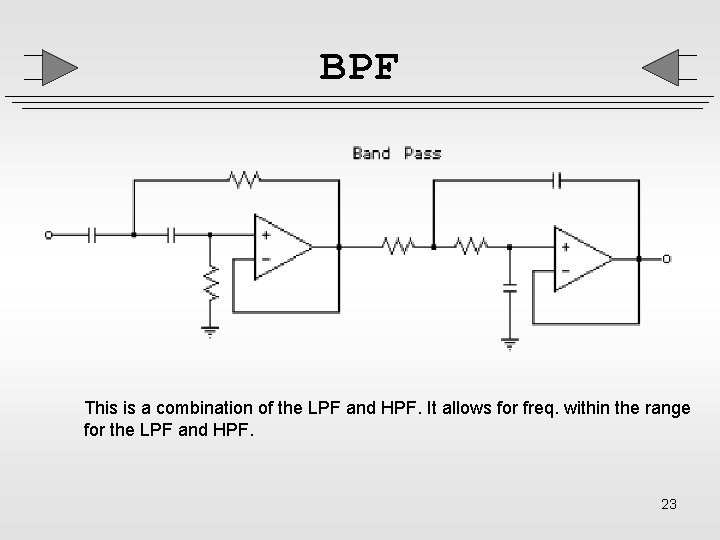 BPF This is a combination of the LPF and HPF. It allows for freq.