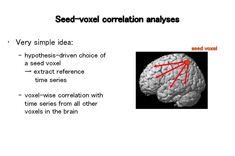 Seed-voxel correlation analyses • Very simple idea: – hypothesis-driven choice of a seed voxel