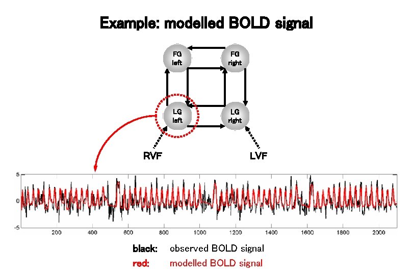 Example: modelled BOLD signal RVF black: red: FG left FG right LG left LG