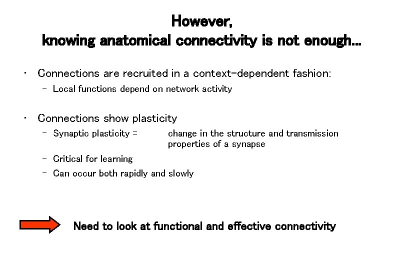 However, knowing anatomical connectivity is not enough. . . • Connections are recruited in