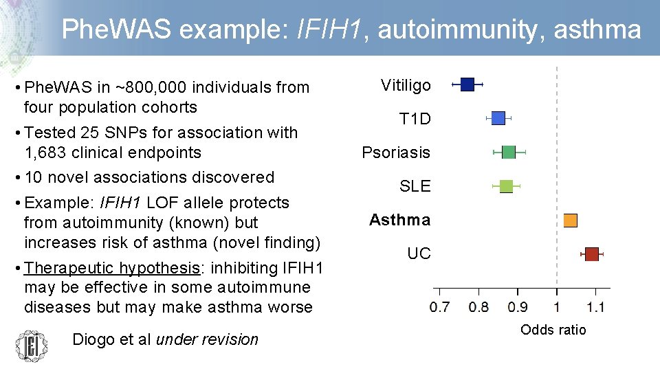 Phe. WAS example: IFIH 1, autoimmunity, asthma • Phe. WAS in ~800, 000 individuals