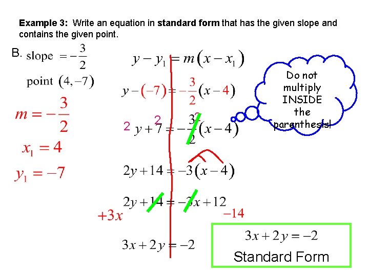 Example 3: Write an equation in standard form that has the given slope and