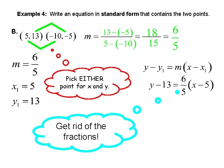 Example 4: Write an equation in standard form that contains the two points. B.