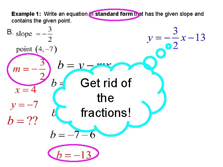 Example 1: Write an equation in standard form that has the given slope and