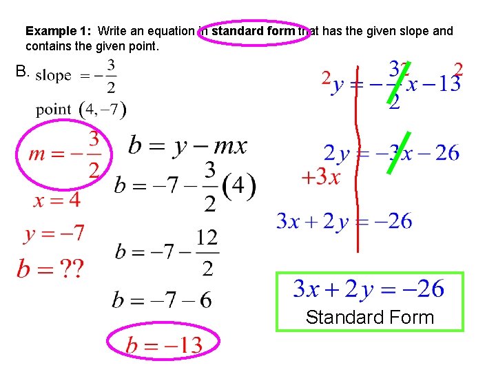 Example 1: Write an equation in standard form that has the given slope and