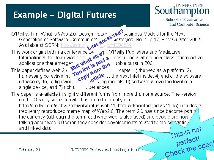 Example - Digital Futures ? O’Reilly, Tim, What is Web 2. 0: Design Patterns