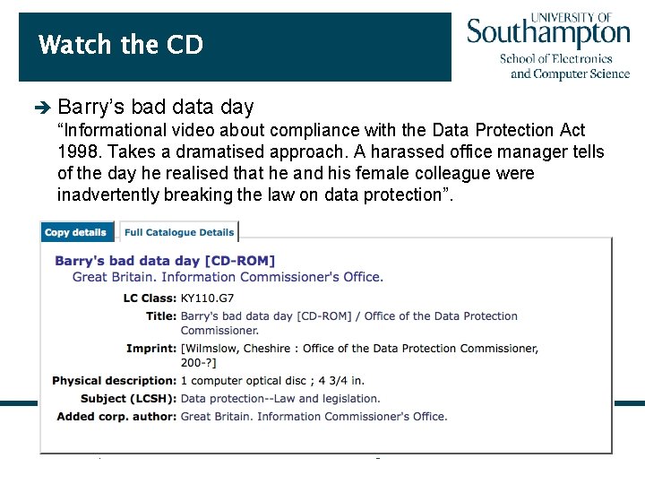 Watch the CD è Barry’s bad data day “Informational video about compliance with the
