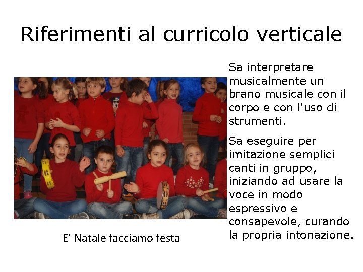 Riferimenti al curricolo verticale Sa interpretare musicalmente un brano musicale con il corpo e