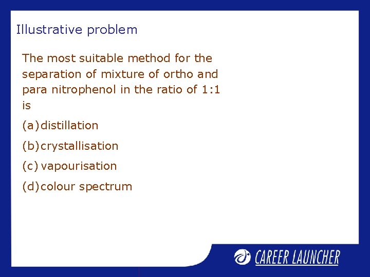 Illustrative problem The most suitable method for the separation of mixture of ortho and Illustrative problem The most suitable method for the separation of mixture of ortho and