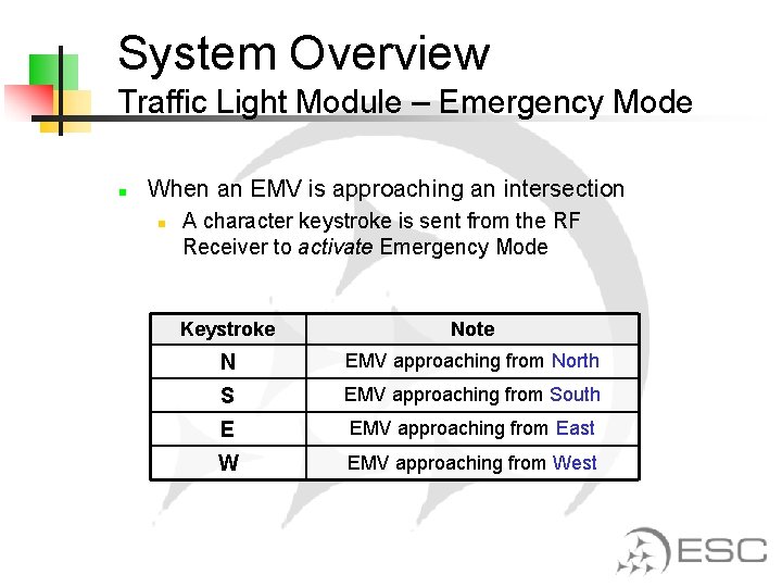 System Overview Traffic Light Module – Emergency Mode n When an EMV is approaching