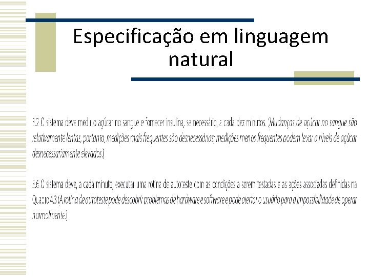 Especificação em linguagem natural Especificação em linguagem natural