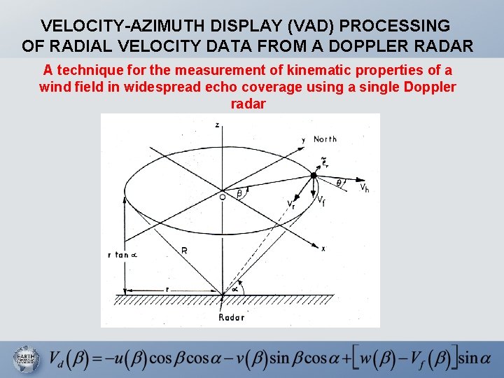 VELOCITY-AZIMUTH DISPLAY (VAD) PROCESSING OF RADIAL VELOCITY DATA FROM A DOPPLER RADAR A technique