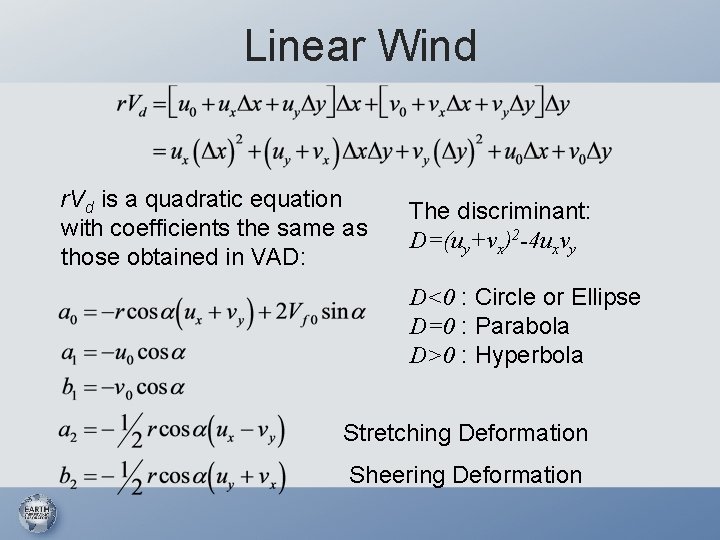 Linear Wind r. Vd is a quadratic equation with coefficients the same as those