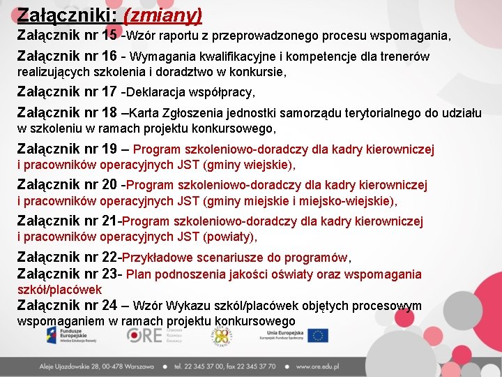 Załączniki: (zmiany) Załącznik nr 15 -Wzór raportu z przeprowadzonego procesu wspomagania, Załącznik nr 16