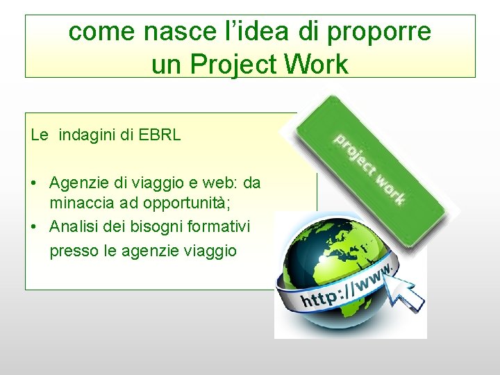 come nasce l’idea di proporre un Project Work Le indagini di EBRL • Agenzie