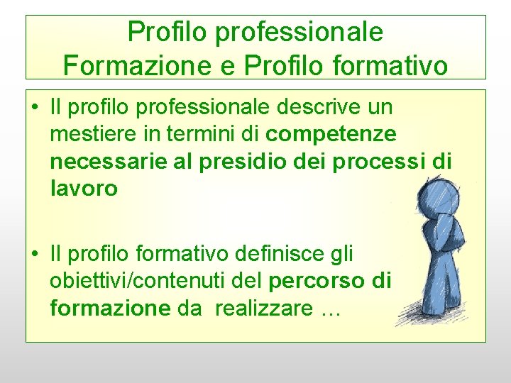 Profilo professionale Formazione e Profilo formativo • Il profilo professionale descrive un mestiere in