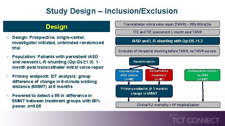 Study Design – Inclusion/Exclusion Design • Design: Prospective, single-center, investigator initiated, unblinded randomized trial