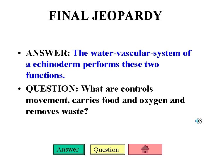 FINAL JEOPARDY • ANSWER: The water-vascular-system of a echinoderm performs these two functions. •