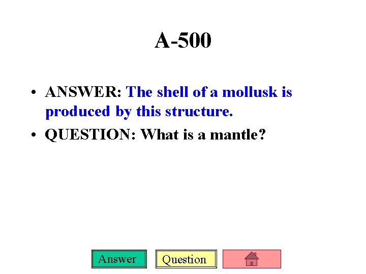 A-500 • ANSWER: The shell of a mollusk is produced by this structure. •