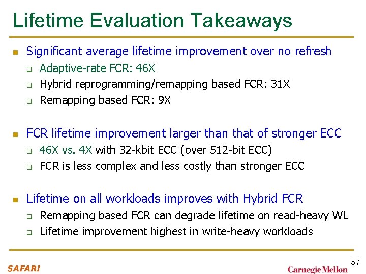 Lifetime Evaluation Takeaways n Significant average lifetime improvement over no refresh q q q Lifetime Evaluation Takeaways n Significant average lifetime improvement over no refresh q q q