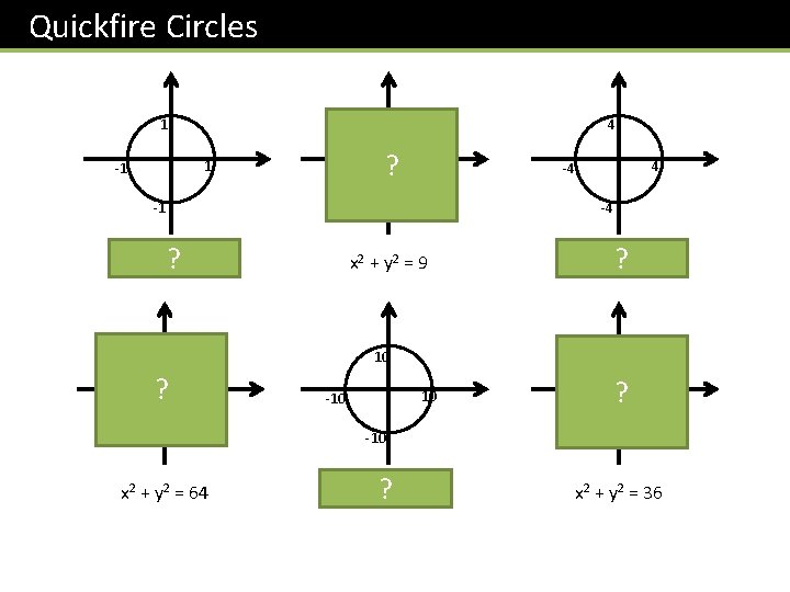 Quickfire Circles 1 3 1 -1 -1 2 = 16 x 2 + y?