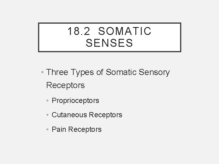 18. 2 SOMATIC SENSES • Three Types of Somatic Sensory Receptors • Proprioceptors •