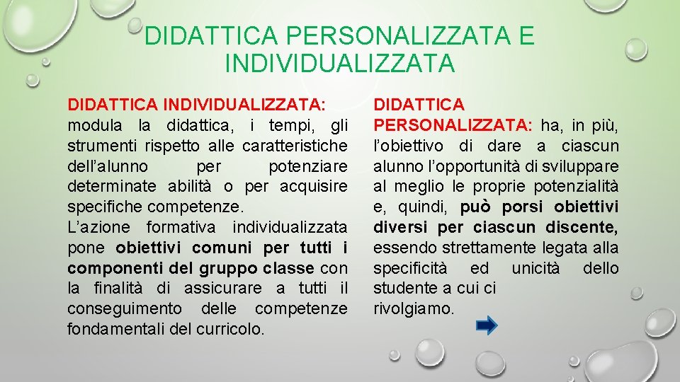 DIDATTICA PERSONALIZZATA E INDIVIDUALIZZATA DIDATTICA INDIVIDUALIZZATA: modula la didattica, i tempi, gli strumenti rispetto