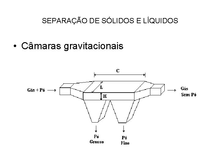 SEPARAÇÃO DE SÓLIDOS E LÍQUIDOS • Câmaras gravitacionais 