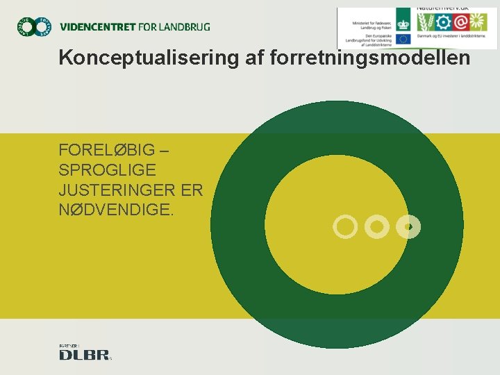 Konceptualisering af forretningsmodellen FORELØBIG – SPROGLIGE JUSTERINGER ER NØDVENDIGE. 