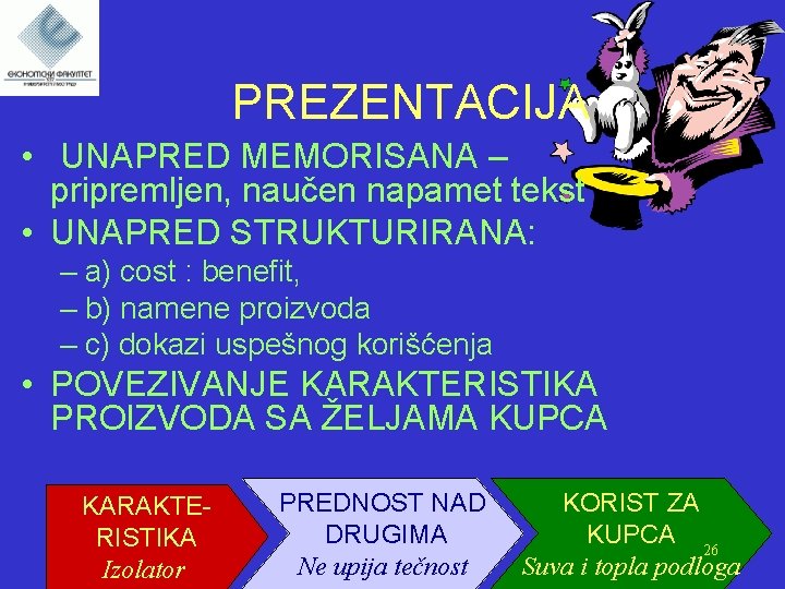 PREZENTACIJA • UNAPRED MEMORISANA – pripremljen, naučen napamet tekst • UNAPRED STRUKTURIRANA: – a)