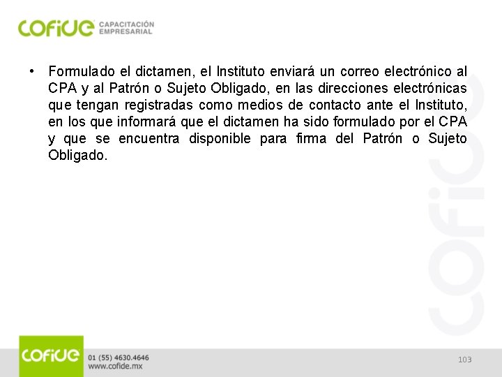  • Formulado el dictamen, el Instituto enviará un correo electrónico al CPA y