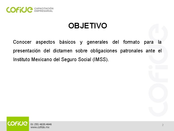 OBJETIVO Conocer aspectos básicos y generales del formato para la presentación del dictamen sobre