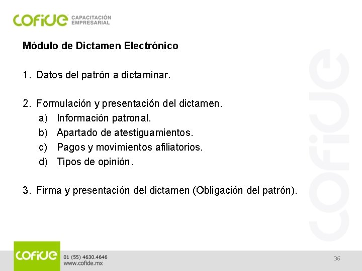 Módulo de Dictamen Electrónico 1. Datos del patrón a dictaminar. 2. Formulación y presentación