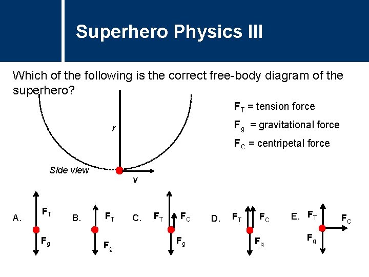 Superhero Physics III Question Title Which of the following is the correct free-body diagram