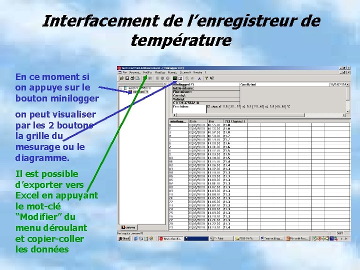 Interfacement de l’enregistreur de température En ce moment si on appuye sur le bouton