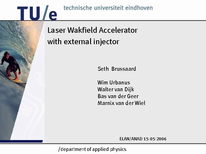 Laser Wakfield Accelerator with external injector Seth Brussaard Wim Urbanus Walter van Dijk Bas