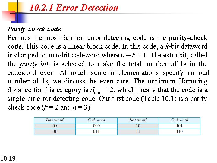 10. 2. 1 Error Detection Parity-check code Perhaps the most familiar error-detecting code is