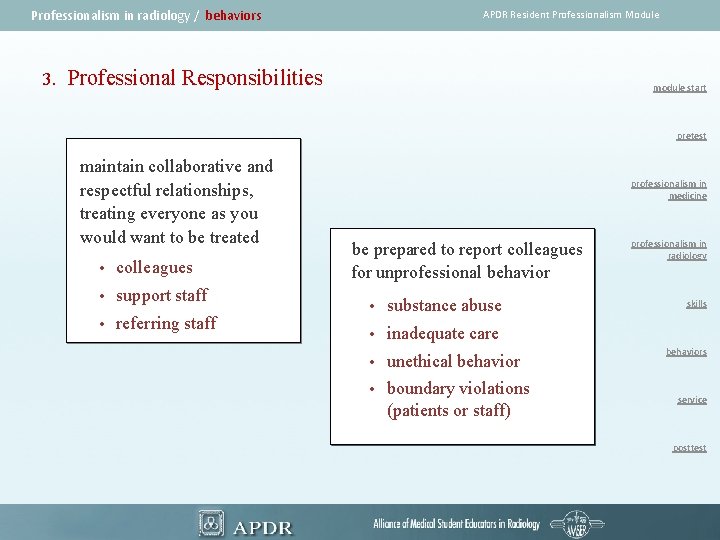 Professionalism in radiology / behaviors 3. APDR Resident Professionalism Module Professional Responsibilities module start