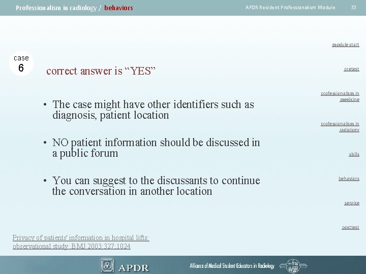 Professionalism in radiology / behaviors APDR Resident Professionalism Module 33 module start case 6