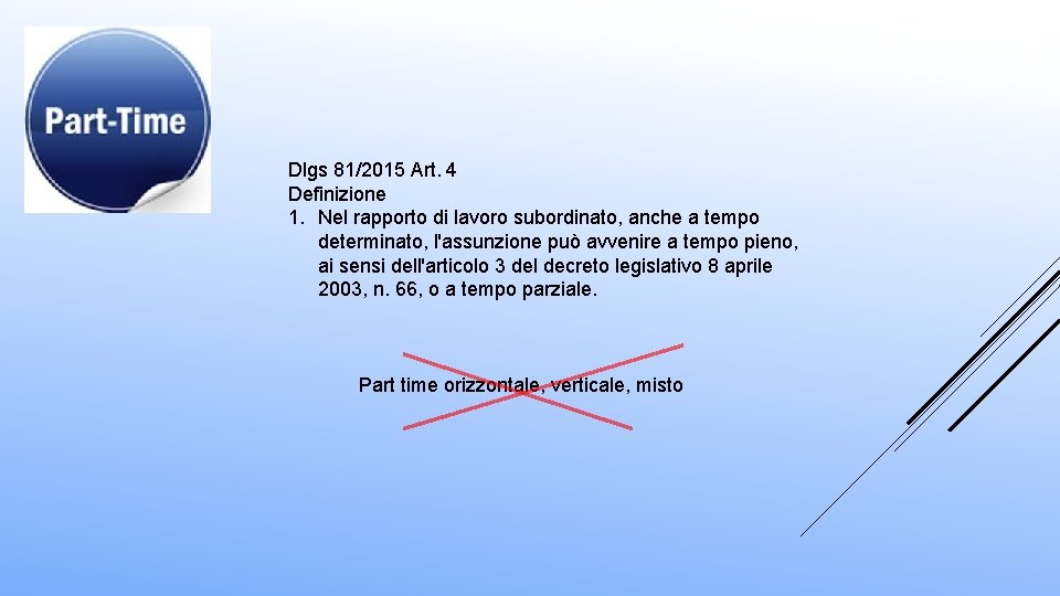 Dlgs 81/2015 Art. 4 Definizione 1. Nel rapporto di lavoro subordinato, anche a tempo