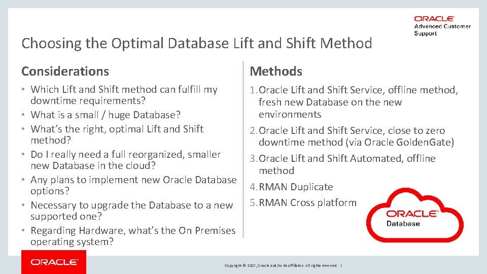 Choosing the Optimal Database Lift and Shift Method Considerations Methods • Which Lift and