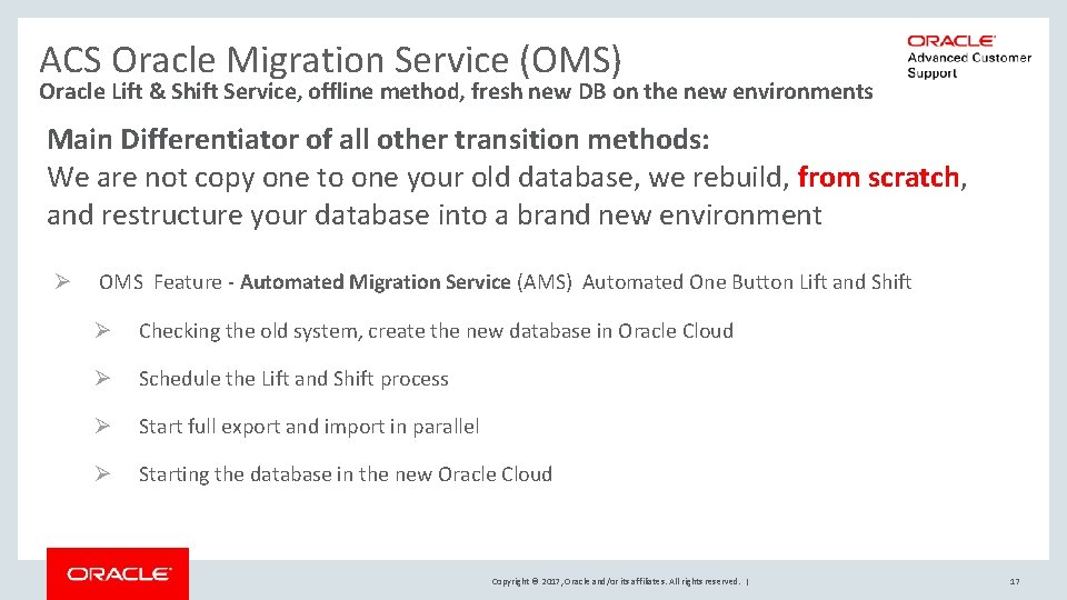 ACS Oracle Migration Service (OMS) Oracle Lift & Shift Service, offline method, fresh new