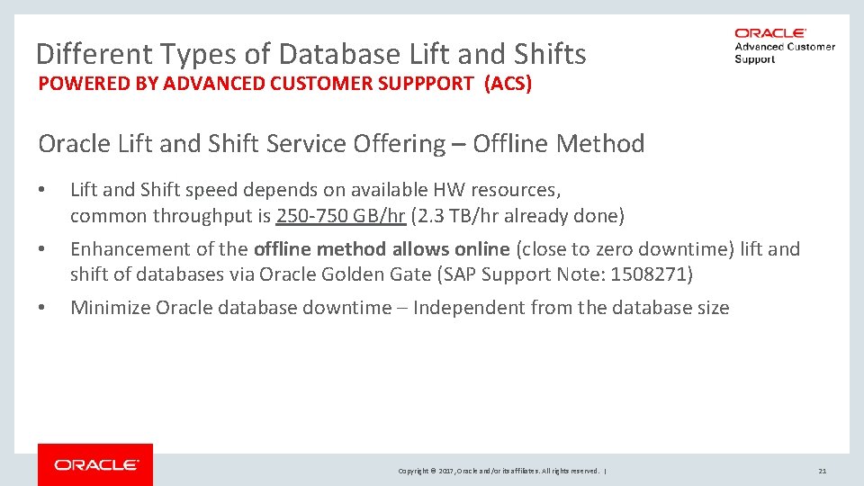 Different Types of Database Lift and Shifts POWERED BY ADVANCED CUSTOMER SUPPPORT (ACS) Oracle