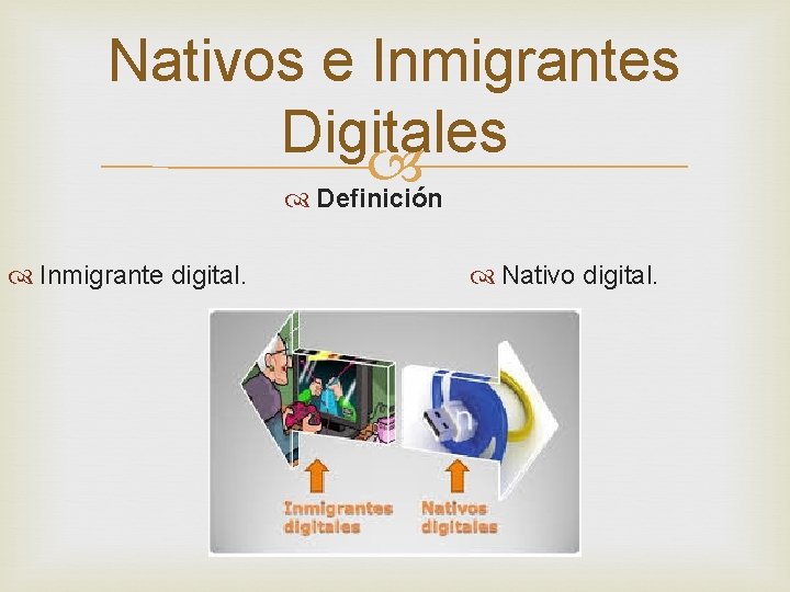 Nativos e Inmigrantes Digitales Definición Inmigrante digital. Nativo digital. Nativos e Inmigrantes Digitales Definición Inmigrante digital. Nativo digital.