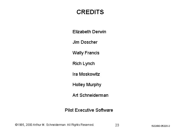 CREDITS Elizabeth Derwin Jim Doscher Wally Francis Rich Lynch Ira Moskowitz Holley Murphy Art CREDITS Elizabeth Derwin Jim Doscher Wally Francis Rich Lynch Ira Moskowitz Holley Murphy Art