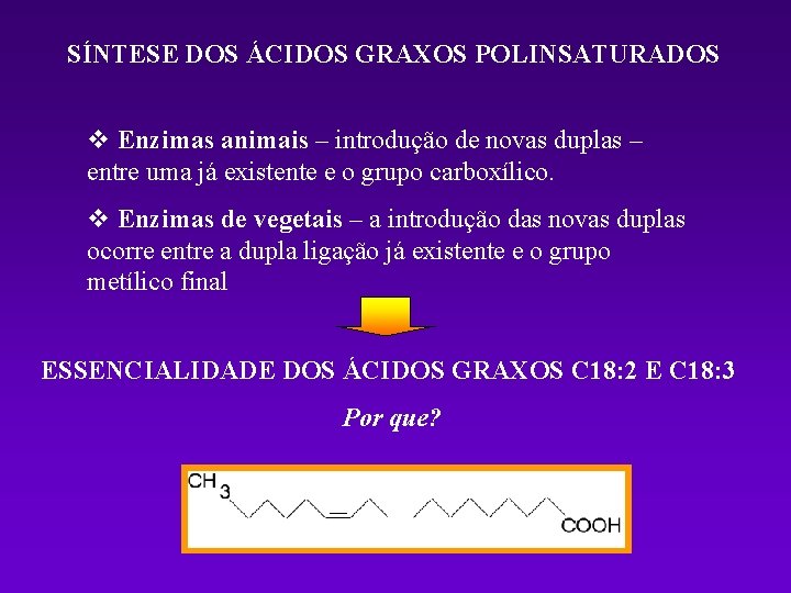 SÍNTESE DOS ÁCIDOS GRAXOS POLINSATURADOS v Enzimas animais – introdução de novas duplas –