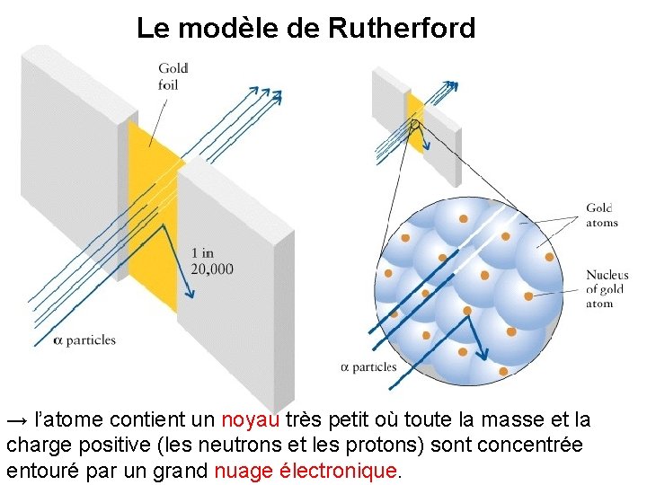 Le modèle de Rutherford → l’atome contient un noyau très petit où toute la