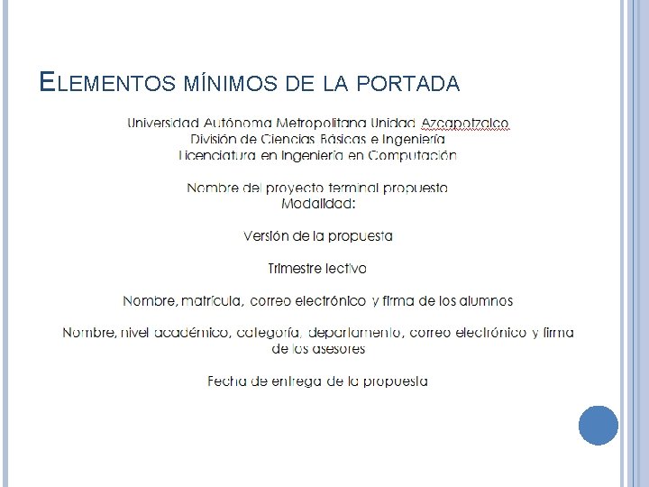 ELEMENTOS MÍNIMOS DE LA PORTADA 