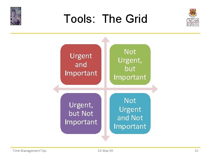 Tools: The Grid Time Management Tips Urgent and Important Not Urgent, but Important Urgent,