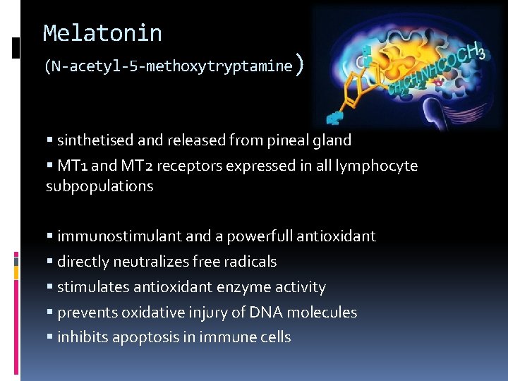 Melatonin (N-acetyl-5 -methoxytryptamine) sinthetised and released from pineal gland MT 1 and MT 2